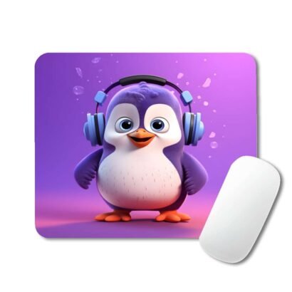 Cute penguine with headphones mouse pad